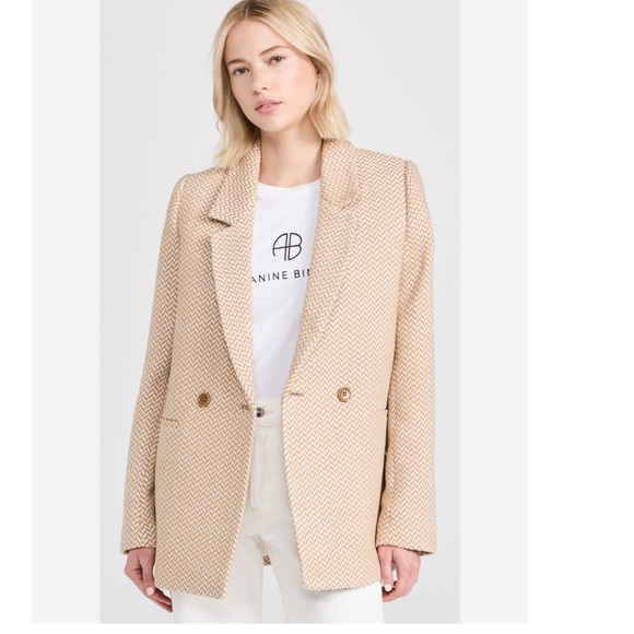 Anine Bing Fishbone Tan and Cream Blazer, XS - Picture 1 of 10